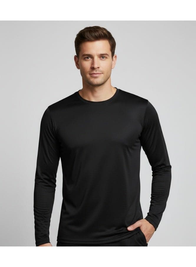 RSO Outfits Men's Athleisure Full Sleeves Polyester Round Neck T-shirt Black