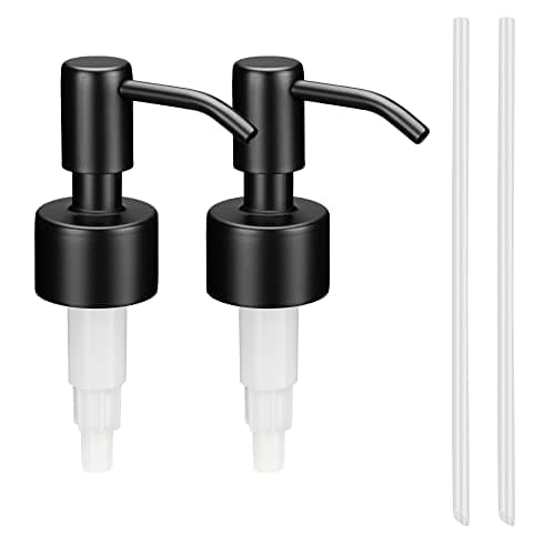 Navaris Stainless Steel Soap Dispenser Head Set of 2 Screw On Pump Head for 2628mm Top Bottles Nozzle for Liquid Lotion Design 1 Black