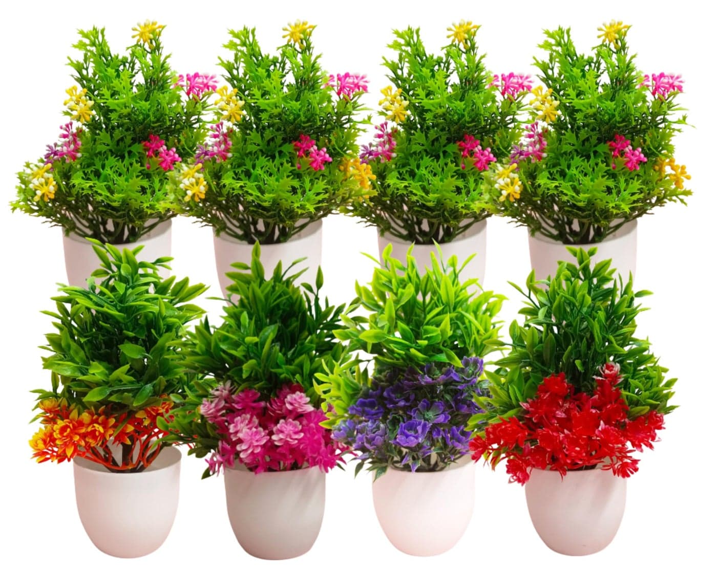 Dekorly Artificial Potted Plants, 8 Pack Artificial Plastic Eucalyptus Plants Small Indoor Potted Houseplants, Small Faux Plants for Home Decor Bathroom Office Farmhouse (Multi-G)