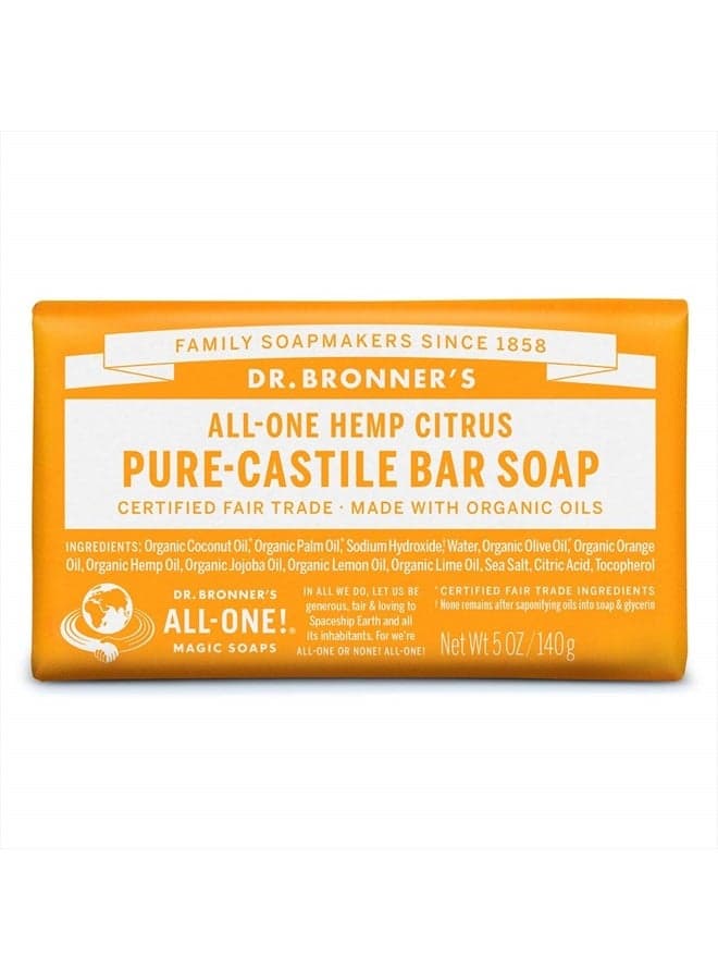 Pure-Castile Bar Soap (Citrus, 5 ounce) - Made with Organic Oils, For Face, Body and Hair, Gentle and Moisturizing, Biodegradable, Vegan, Cruelty-free, Non-GMO