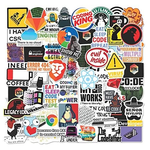 Trueflair Pack of 60 Coding Vinyl Laptop Stickers, Random Designs, for Programmer Laptop, Journal, Bike Helmet, Diary, Guitar, Mobile, Waterproof, Self-Adhesive (Coding)