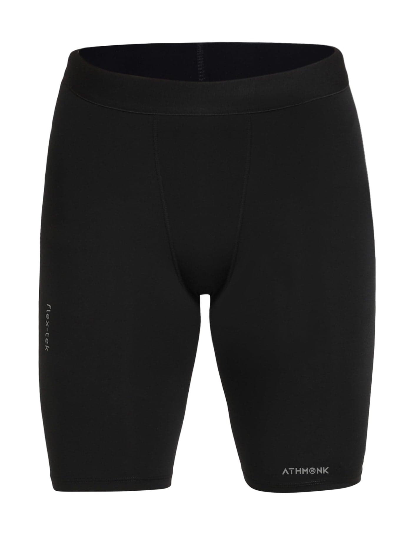 Athmonk 4-Way Lycra Compression Shorts for Men | Tight Skin Fit, Non Padded | Cycling Running Workout Gym Cricket Football Sports | Tummy Tuck Recovery Muscle Support | Quick Dry Anti-Chafe (Black,L)