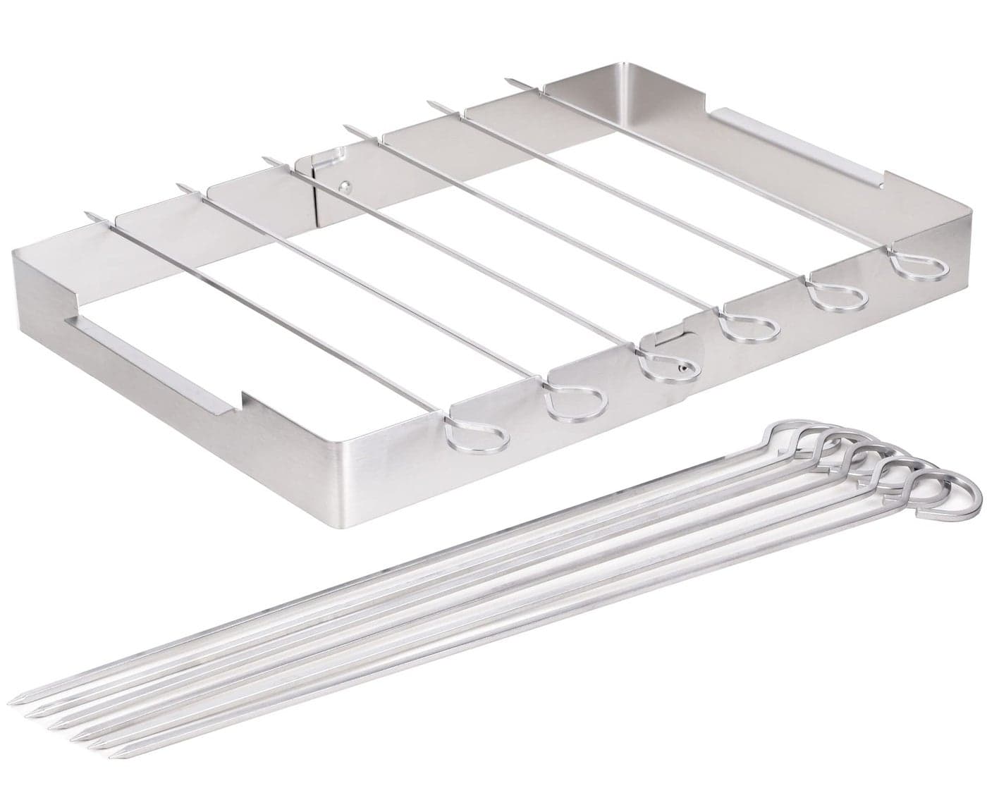 HONSHEN Skewer Rack Set for Grill,12pcs 12inch Stainless Steel Square Barbecue Skewers Shish Kabob and Foldable Grill BBQ Racks Set for Party and Cookout (Barbecue Skewers Rack Set 12p+1)