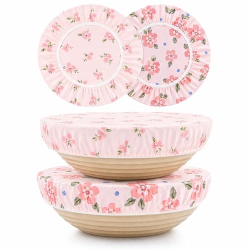 Sourdough Bowl Cover 12 Inch, Beeswax Bowl Covers for Bread Proofing, Reusable Cotton Food Covers for Mixing Bowls, Stretch Fit Covers for Dough Proofing, Kitchen Storage, 2 Pack