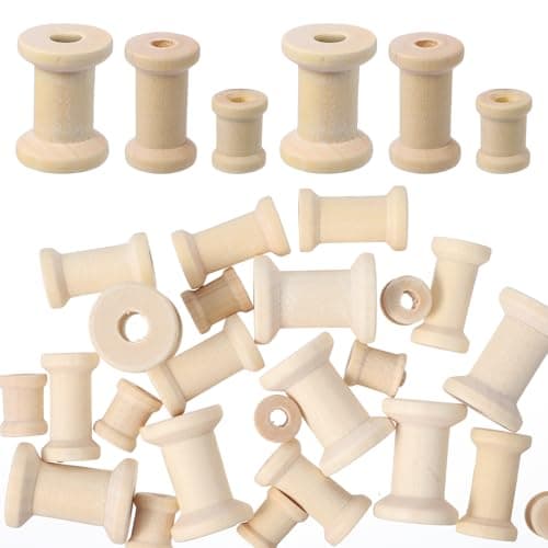 30 Pcs Wooden Spools 3 Sizes Natural Wooden Spools for Crafts Unfinished Empty Bobbins for Sewing Embroidery Machines Wire Weaving Thread Cord Ribbon Organizer Arts Crafts DIY Textile Projects