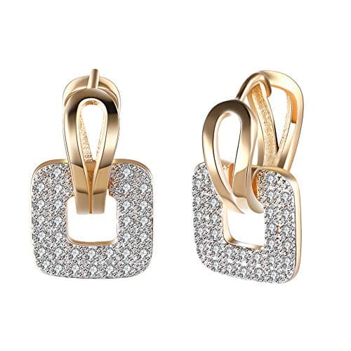 GSLAOZ 14K Rose Gold Plated CZ Hoop Earrings For Women Men Fashion Cubic Zirconia Geometric Square Earrings 24mm