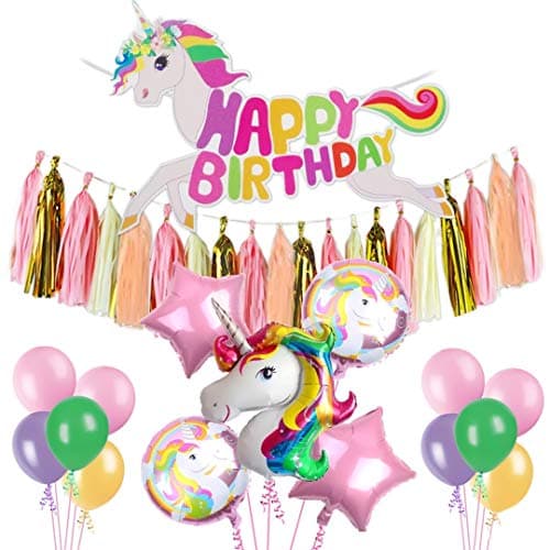 Party Propz Unicorn Happy Birthday Decorations | Unicorn Party Supplies With Banner(Cardstock), 5 Unicorn Balloons, Latex Balloons, Tassels for Birthday Decoration Girl's Birthday