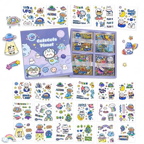 FunBlast Cute Kawaii Stickers – Outer Space Theme 100 Sheets, Washi Stickers for Decoration, Japanese Style Sticker Set, Aesthetic Sticker for Journal, Scrapbooking, DIY Sticker Arts for & Crafts