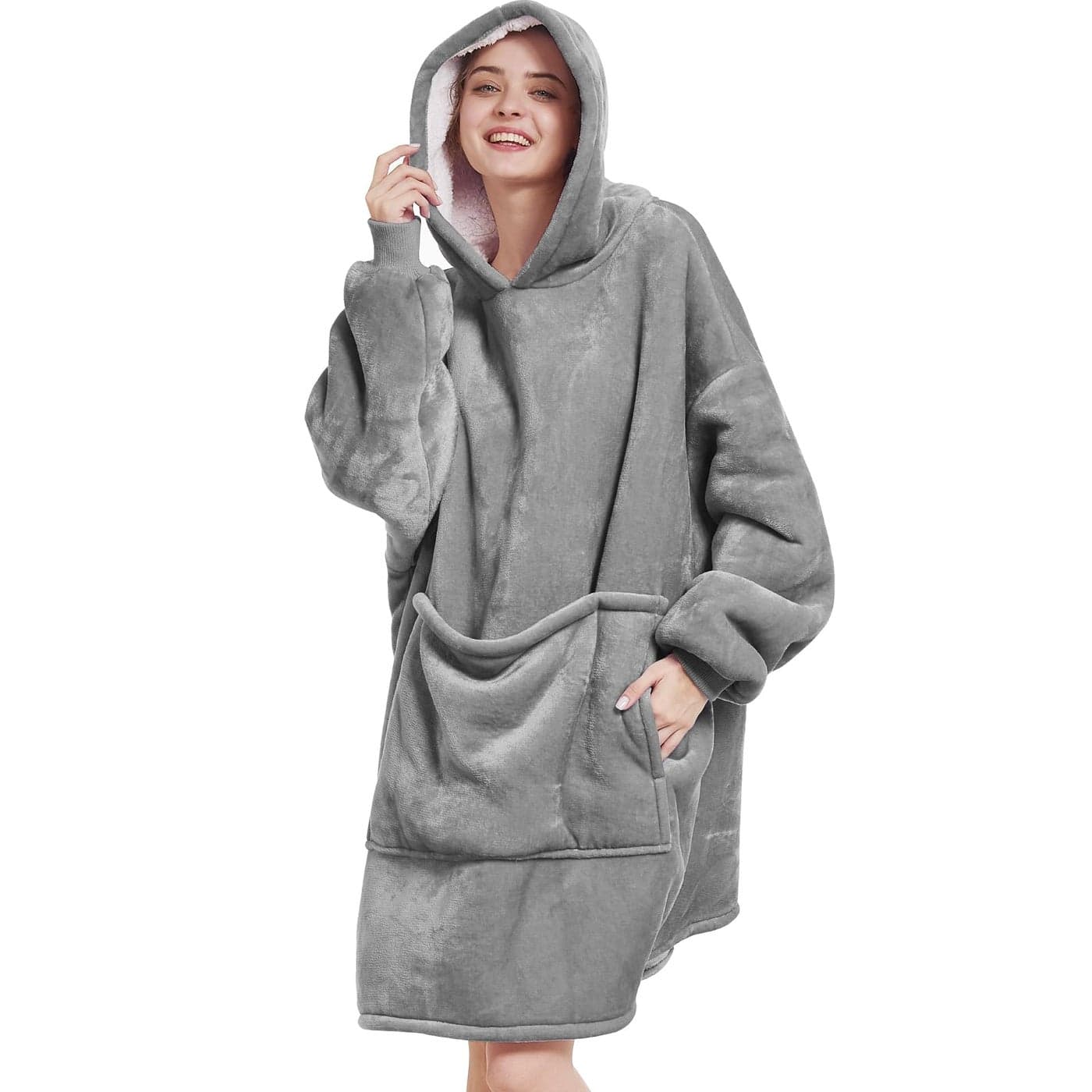Aemilas Wearable Blanket Hoodie - Sherpa Cozy Blanket Sweatshirt for Women Men Gifts,Plush Warm Hooded Blanket With Giant Pocket(Light Grey)