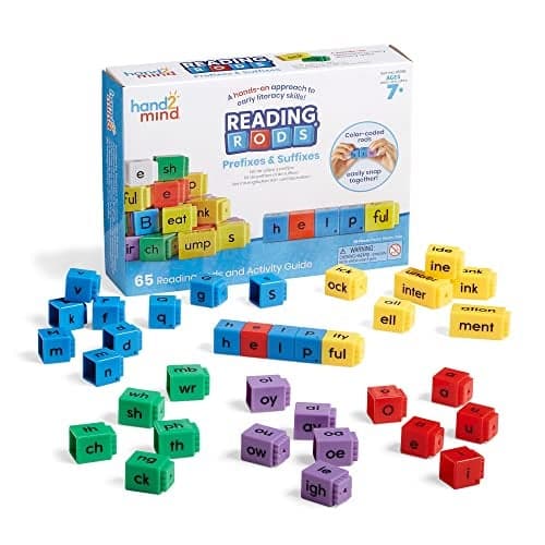 hand2mind Reading Rods Prefixes and Suffixes Word Roots Word Building Activities Spelling Toys Phonemic Awareness and Phonics Science of Reading Manipulatives