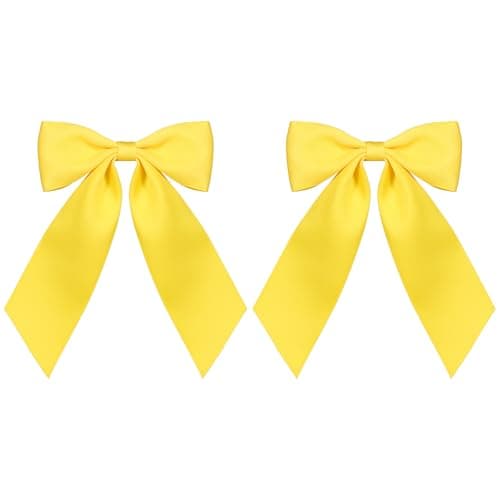 Yellow Hair Bow Clips 4 Silky Satin Polyester Ribbon Bowknot Alligator Barrettes Hairpins for Toddler Teen Girls Women Kids Summer Back School Easter Dress Decor Accessory Gift
