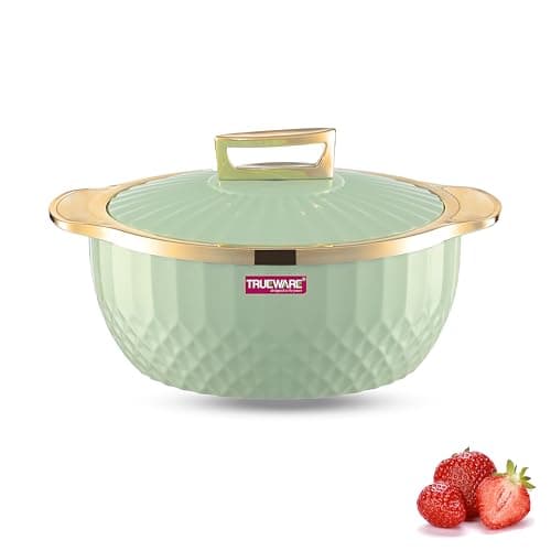 Trueware Krystal Casserole Inner Steel Casserole, 2500 ml, Green | PU Insulated | BPA Free |Odour Proof | Food Grade | Easy to Carry | Ideal for Chapatti | Roti | Curd Maker | Thermoware |Hot Pot
