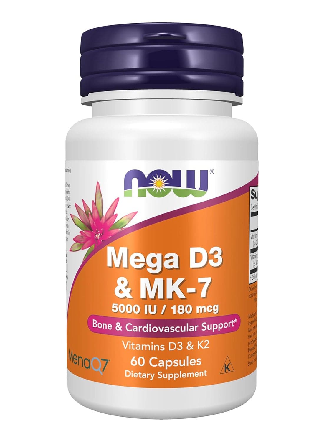 Mega D-3 & Mk-7 With Vitamins D-3 & K-2, 5,000 Iu/180 Mcg, Bone & Cardiovascular Support, 60 Veg Capsules