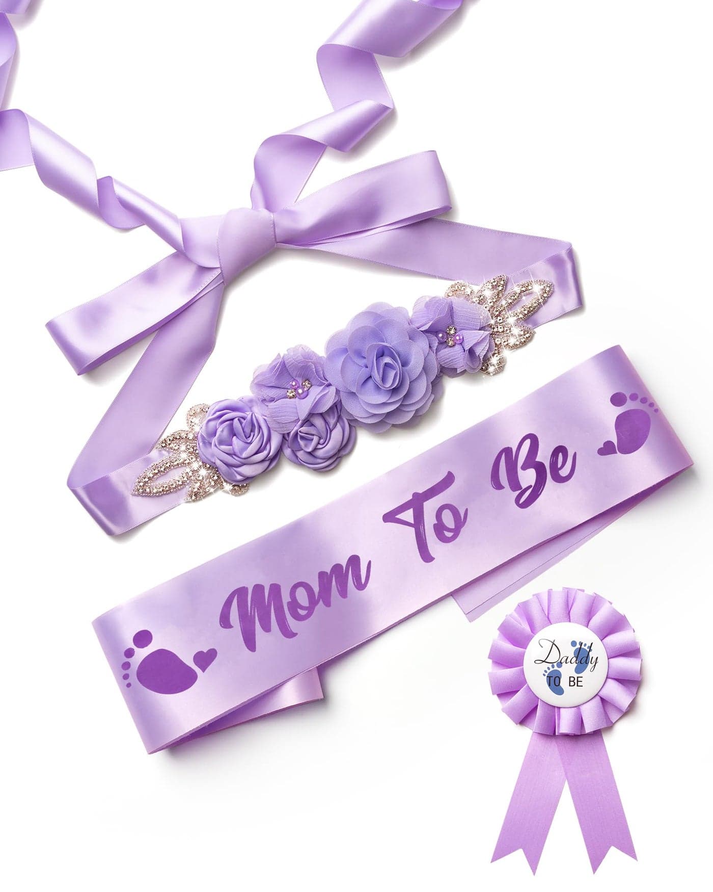 Mommy to be Sash for Baby Shower Decorations Mom to Be Daddy to Be Corsage Pin Flower Belt for Maternity Dress Pregnancy Photo Props Supplies Mommy to Be Gift Gender Reveal Decorations