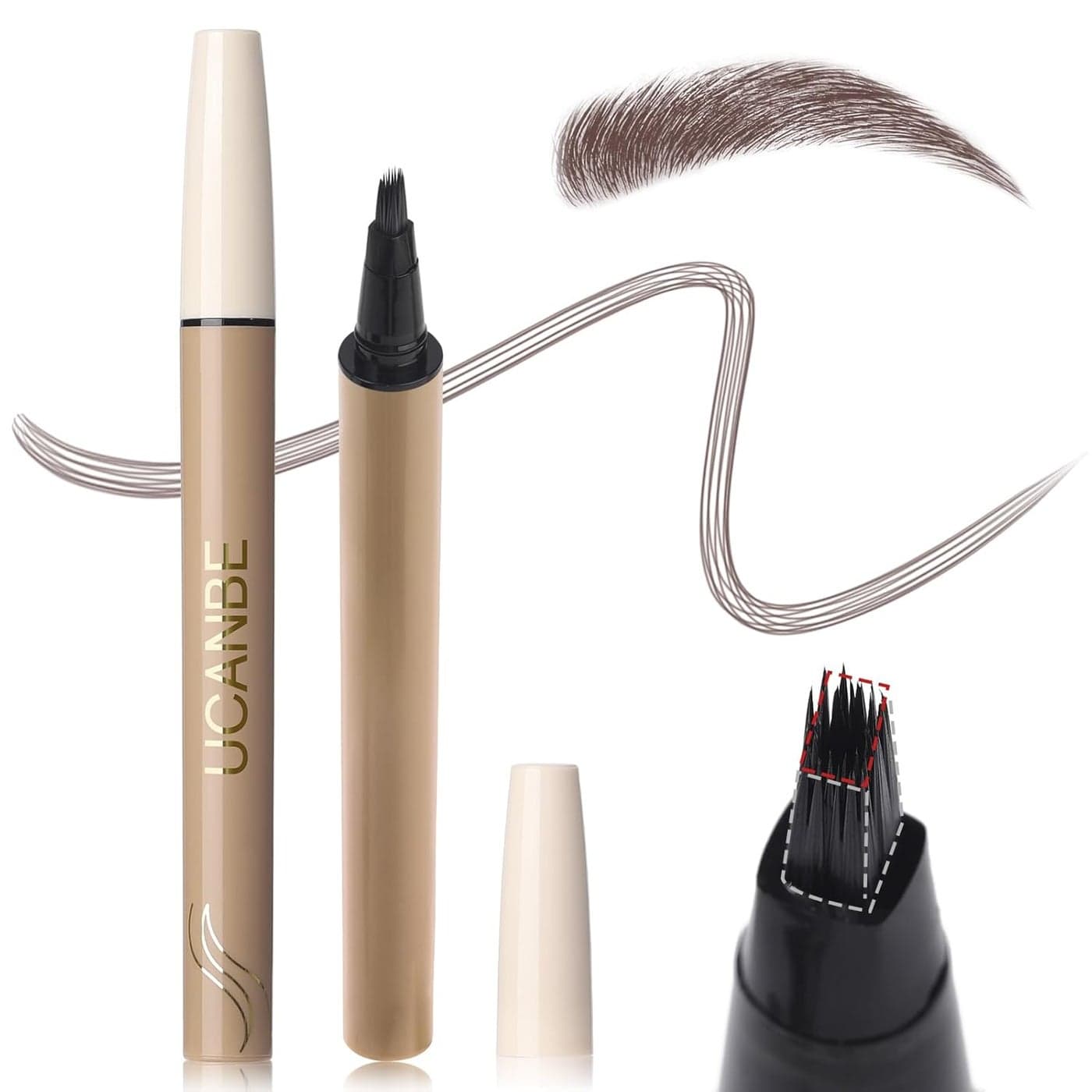 UCANBE Wild Natural Liquid Brow Pen Microblading Eyebrow Pencil with BrowFection Angled Brush Waterproof Soft Bristles NaturalLooking Brows Last All Day for Women Girls MakeupAsh Brown