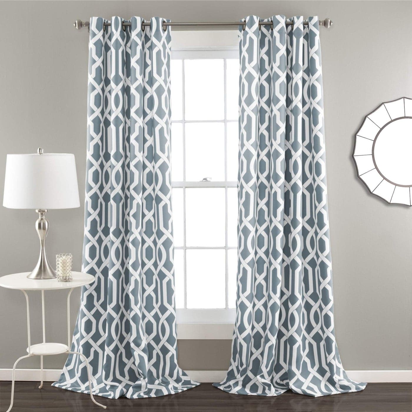 Lush Decor Edward Trellis Curtains Light Filtering Window Panel Set for Living Dining Bedroom Pair Blue 52W x 84L