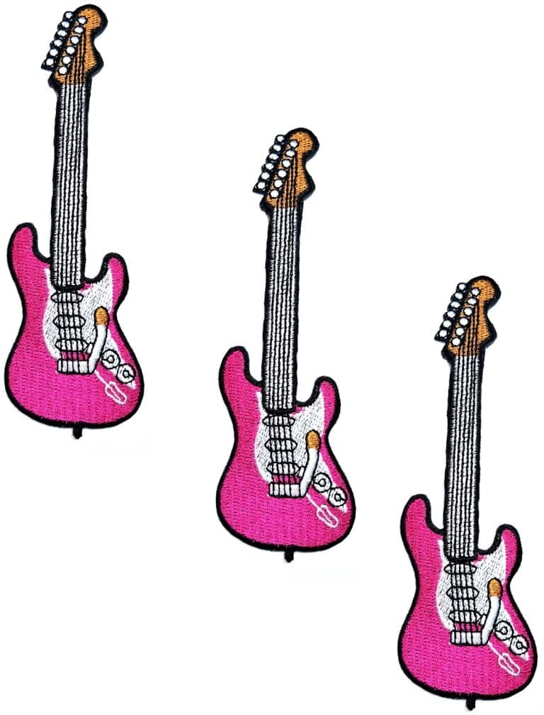 HHO Patch Pink Electric Guitar Iron on Patches Musical Instrument Music Guitar Cartoon Embroidered Applique Patch Accessories DIY for Clothes Backpacks TShirt Jeans Skirt Vests Hat Bag