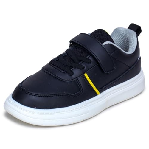 TRASE Kids Sneakers for Boys & Girls | Lace-Up Closure | Stylish, Lightweight & Comfortable Unisex Shoes for Outdoor, Casual (Black-Yellow, 5 UK)