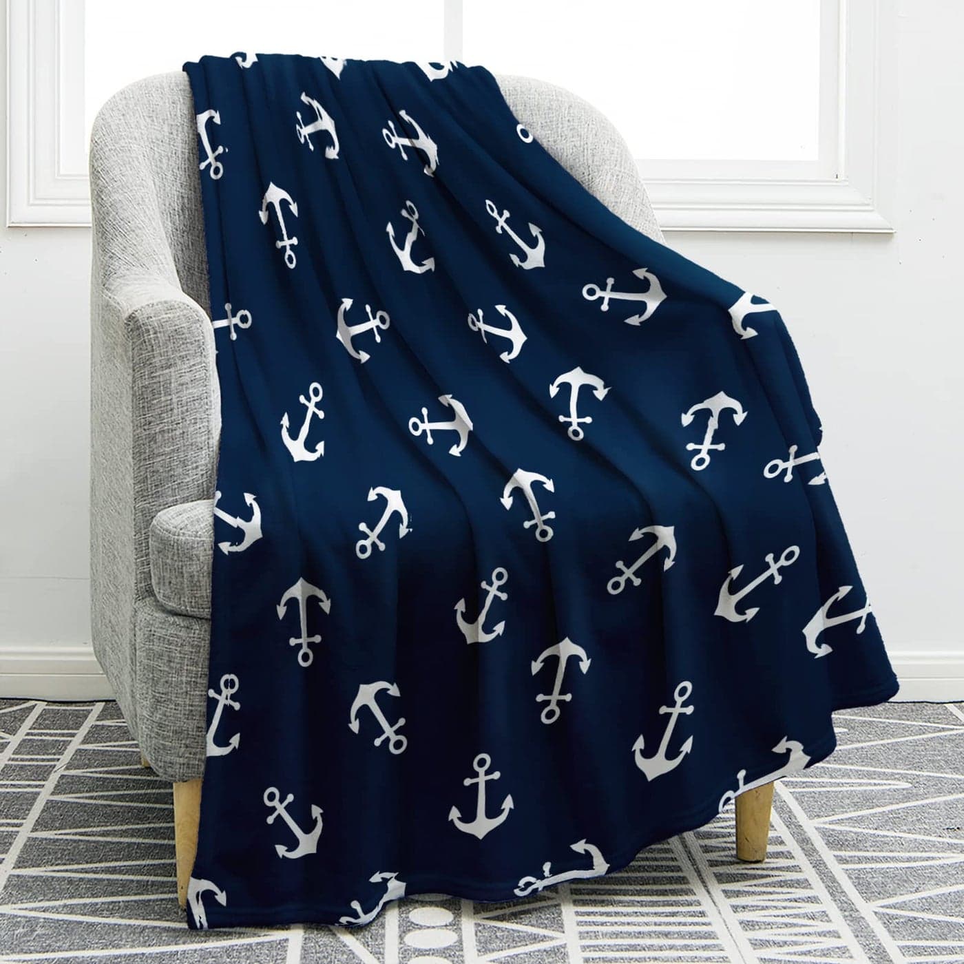 Jekeno Nautical Anchor Blanket Gifts for Men Women Kids Boys Birthday Christmas for Dad Husband Son Fathers Day Presents Sea Adventure Ocean Theme Navy Throw Blankets Dark Blue 50x60