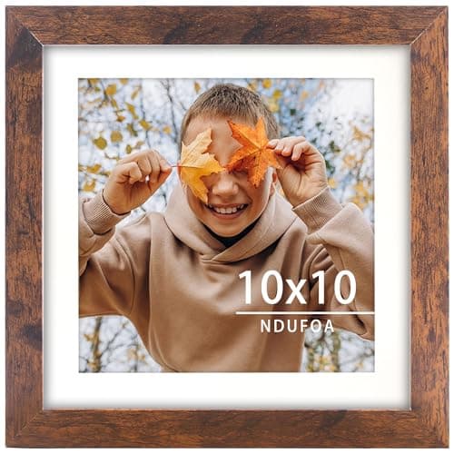 NDUFOA 10x10 Picture Frame, Display Photos 8x8 with Mat or 10x10 without Mat, Poster Frame for Wall and Tabletop, Brown