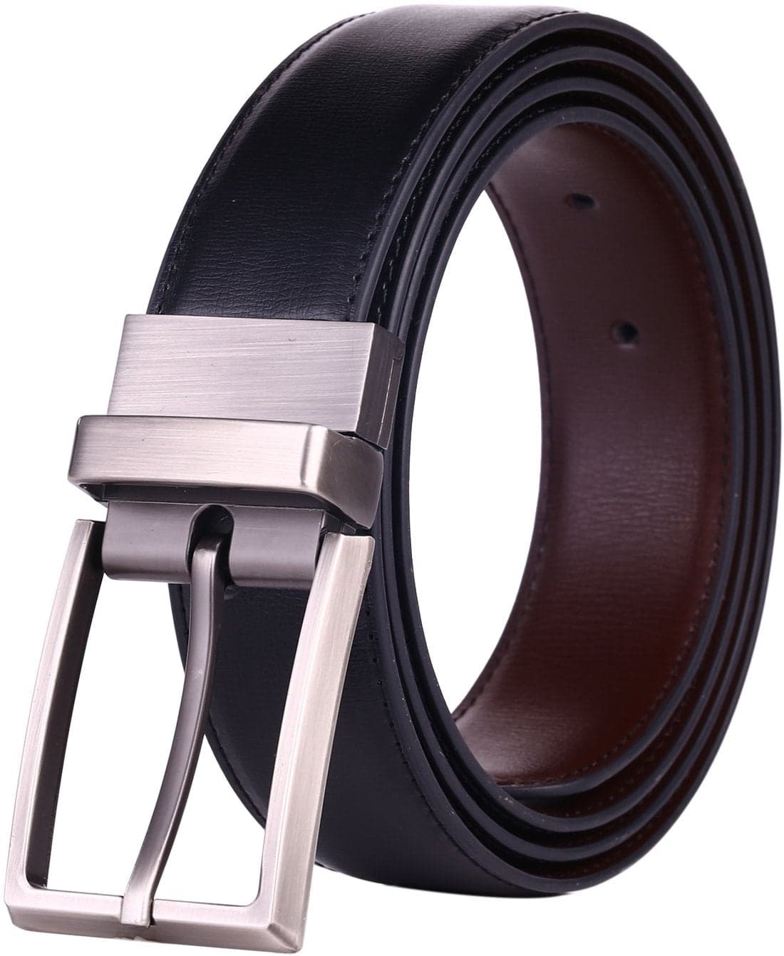 beltox fine Men's Dress Belt Leather Reversible 1.25" Wide Rotated Buckle Gift Box … (Black/Brown,36-38) …