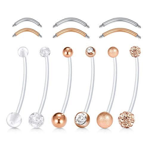 D.Bella 14G Pregnancy Belly Button Rings 38mm Flexible Bioplast Maternity Navel Rings Retainer for Women with 6mm 8mm 10mm Stainless Steel Replacement Bars
