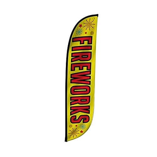 LookOurWay Feather Flag Banner - 12 Feet Tall Advertising Flags for Outdoor Business and Events Promotion - Swooper Flag Only - American Flag Banner - Fireworks Yellow (10M1200270)