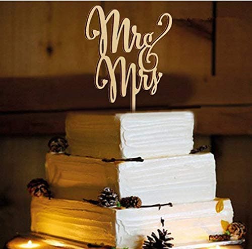 SONSMER Mr and Mrs Cake Toppers Nature Wooden Wedding Cake Topper Party Homemade Cake Decoration Wedding Party A