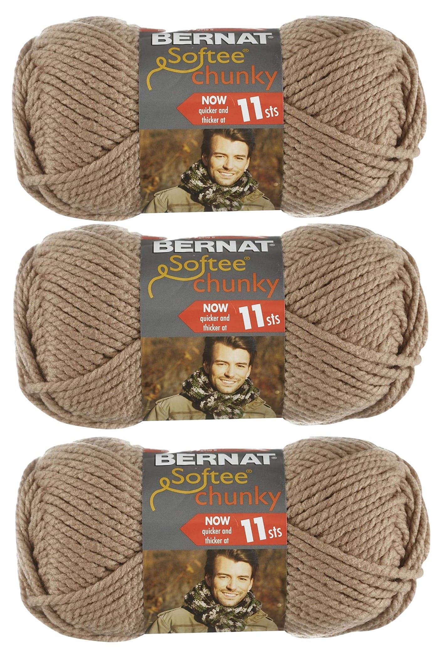 Bernat Softee Chunky 3Pack Yarn 6 Gauge 100 Acrylic 35 oz Soft Taupe Machine Wash Dry