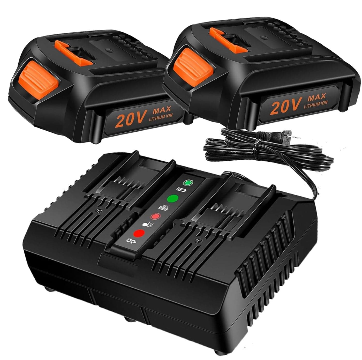 2Packs Replacement Battery 20V and Charger Starter Kit,Cell9102 3.0Ah Lithium Battery Compatible with Worx 20 Volt Cordless Power Tools