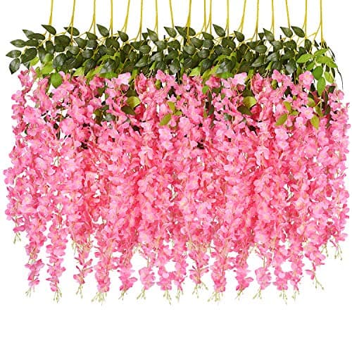 DearHouse 6 Pack Artificial Fake Wisteria Vine Ratta Hanging Garland Silk Flowers String Party Home Wedding Decor, 3.75 Feet/Piece,Pink