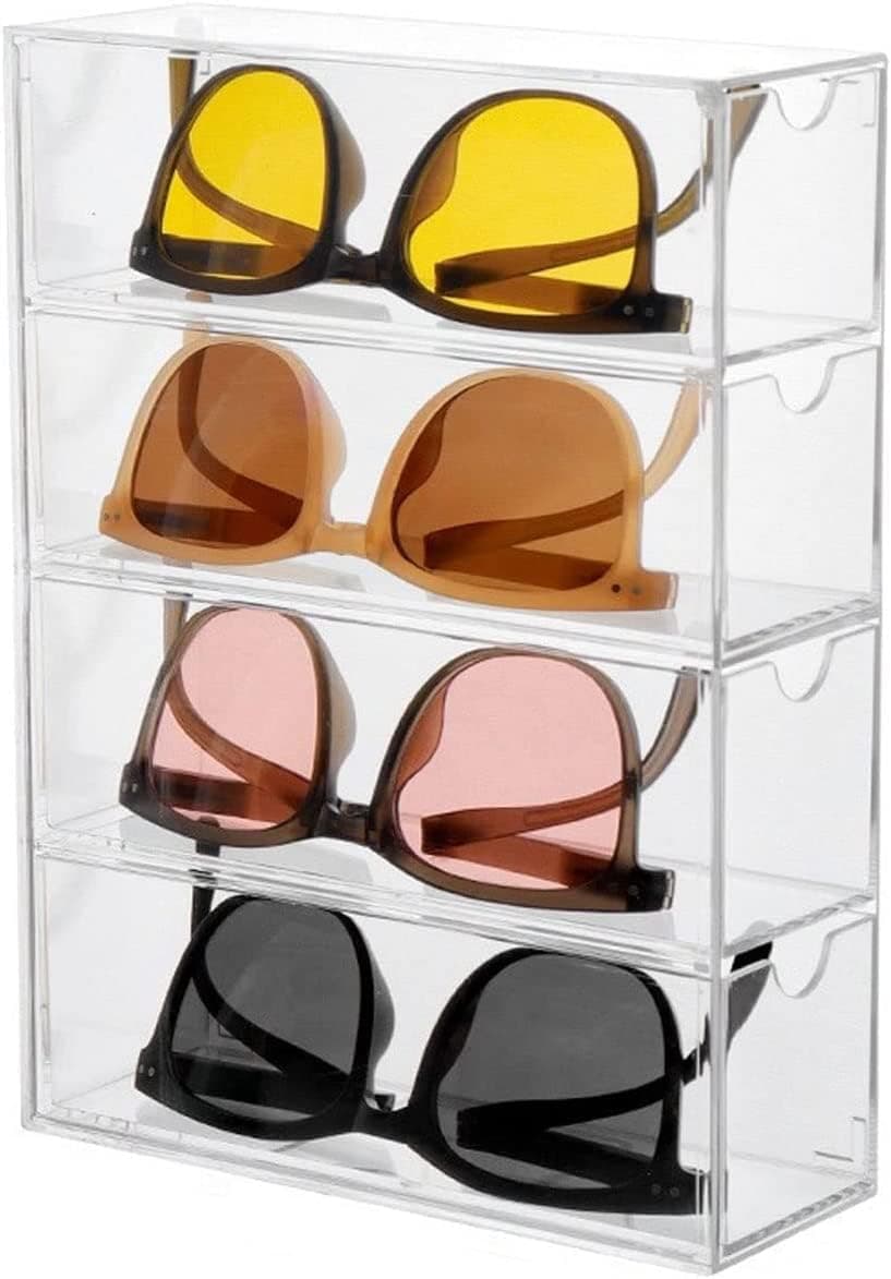 House of Quirk Acrylic Sunglasses Organizer with 4 Lid Drawer Organizer Rectang Supplies for Bathroom Dorm Desk Countertop Office Transparent