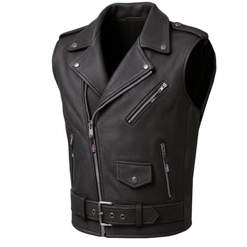 Jackets 4 Bikes Men's Classic Buffalo Leather Motorcycle Biker Vest | Vintage Cruiser Vest for Men, | Stylish Street Club Riding Black L