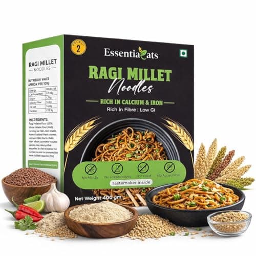 Essentiaeats Ragi Millet Noodles Pack With Tastemaker | No Maida, Not Fried, No Preservatives, No MSG | 400g (Pack of 2)