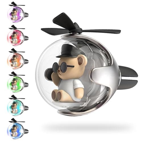 White Black Bear Car Air Freshener with 6Color Auto Light Up 4 Scented Tablets Subtle Fragrance Decorative Auto Accessories Cute Mothers Day and Fathers Day Small Gift