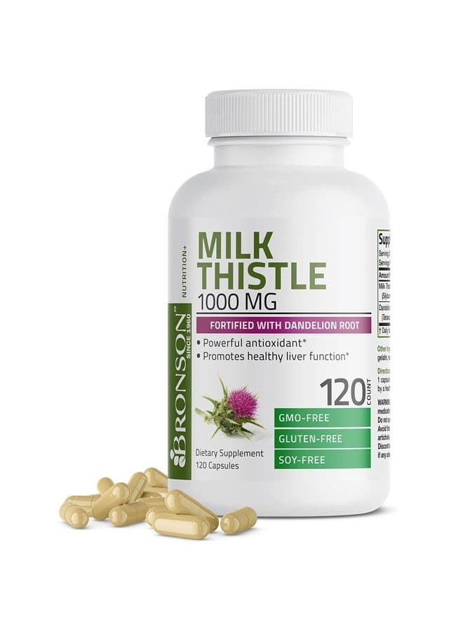 Milk Thistle 1000mg Silymarin Marianum & Dandelion Root Liver Health Support, Antioxidant Support, Detox, 120 Capsules