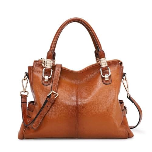 Kattee Women Genuine Leather Purses and Handbags Satchel Tote Shoulder Bag (Brown)