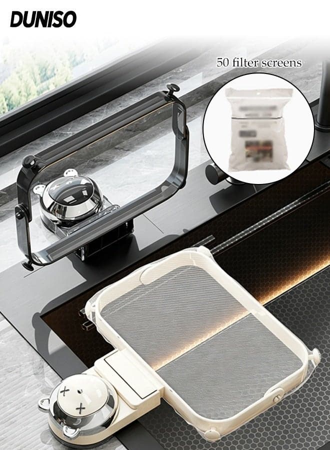 Sink Strainer,Suction Cup Sink Drain Strainer Holder,Food Catcher, Foldable Kitchen Residue Filter Screen Holder,Reusable Equipped with 50 filter screens,Reusable,Sturdy and Durable,Suitable for Kitchen and Sink
