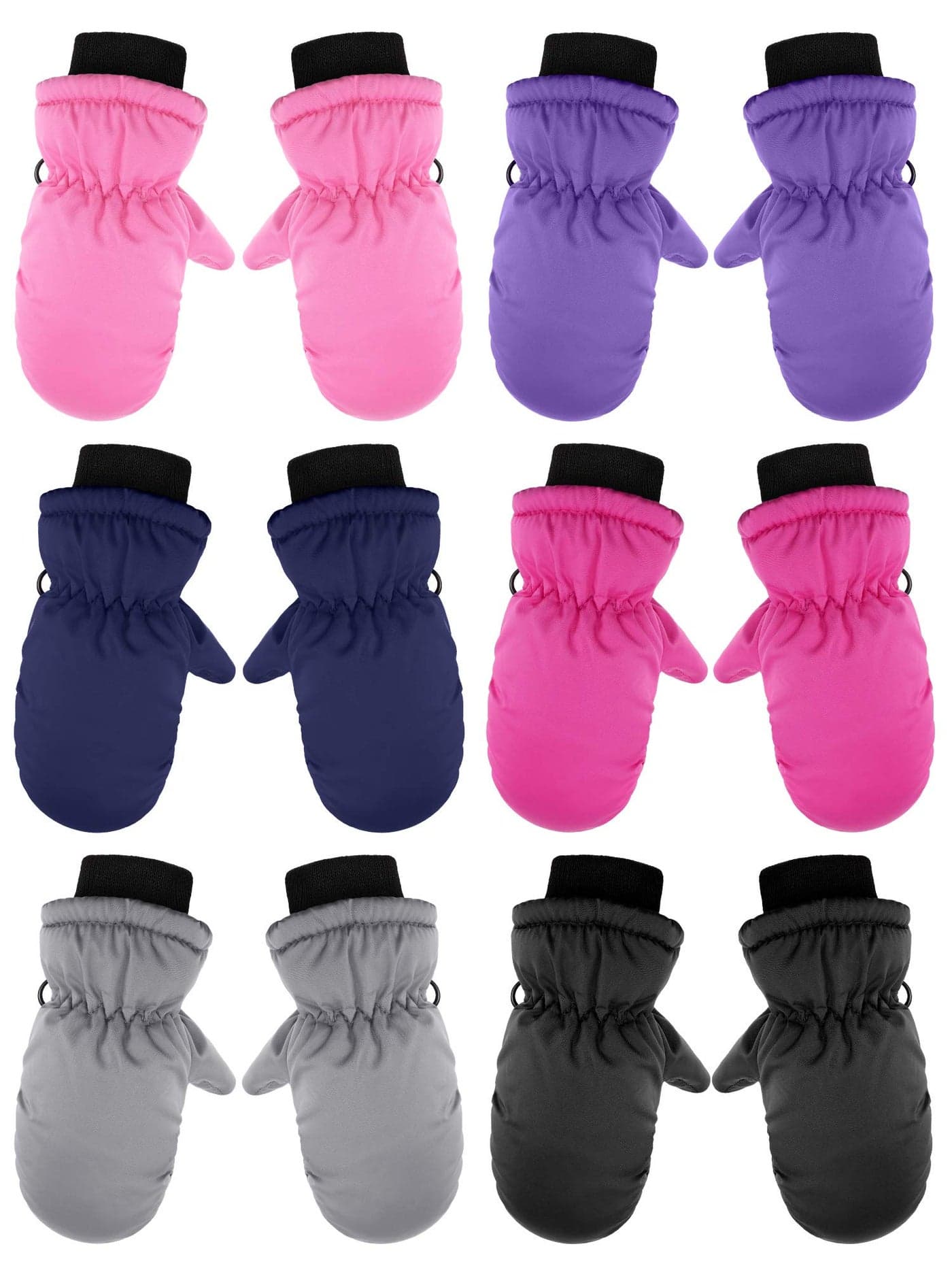 6 Pairs Waterproof Gloves Kids Winter Snow Mittens Windproof Ski Gloves for Weather Children Outdoor Activities Solid Colors35T