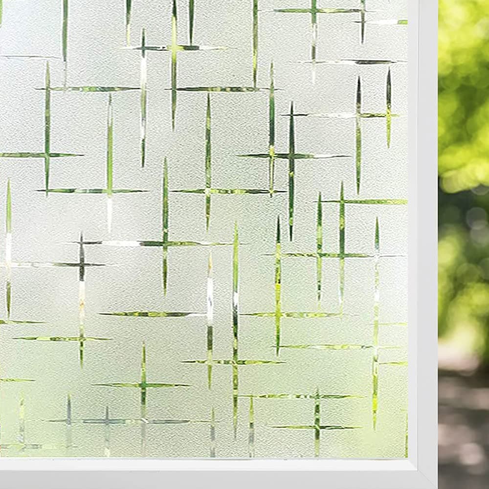 NINETREX Frosted Window Privacy FilmWindow Cling Privacy Film Decorative Glass Static Cling NonAdhesive Vinyl Removable for Home Office Cross Pattern175 x 1574Inches