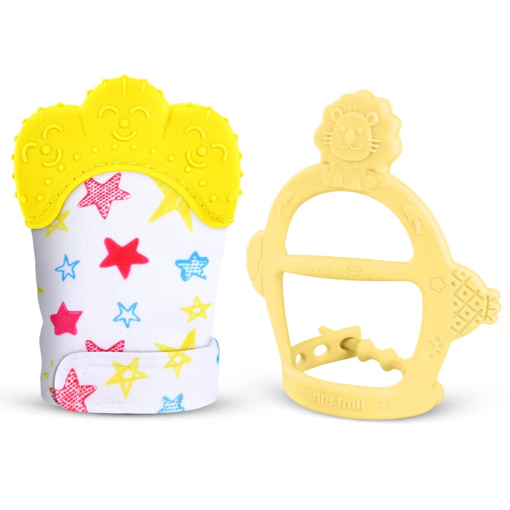 Vicloon Silicone Teething Mitt 2Pcs Baby Teething Mitten Baby Teething Toy with Adjustable Strap Crinkle Sound and Textured Baby Teething Mitten Self Soothing Baby Chew Toys for 06month Infants