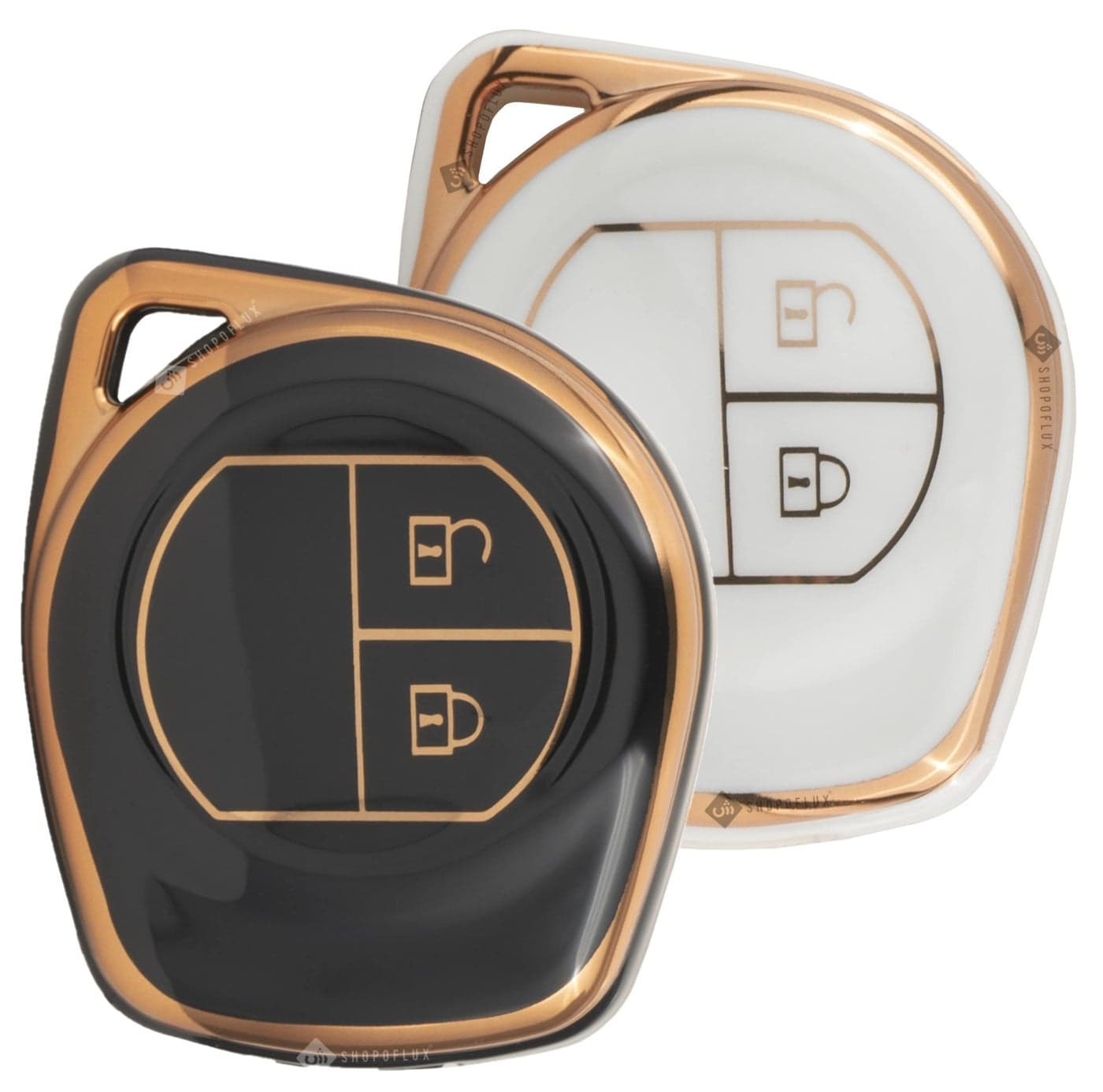 Shopoflux TPU Key Cover Compitable with Swift | baleno | Ertiga | Wagonr | Celerio | Swift Dzire | Alto | Fronx | Brezza | S Presso | Ignis | K10 2 Button Remote Key (Black & White Pack of 2)