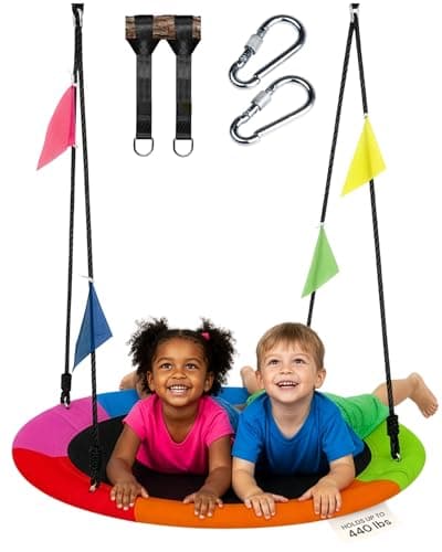 PLAYVIBE Spider Web Tree Swing Gift 40 in Multicolor Saucer Swing 440 lb Capacity with Hanging Straps Carabiners WeatherResistant Outdoor Play for Kids Toddlers YearRound Family Fun