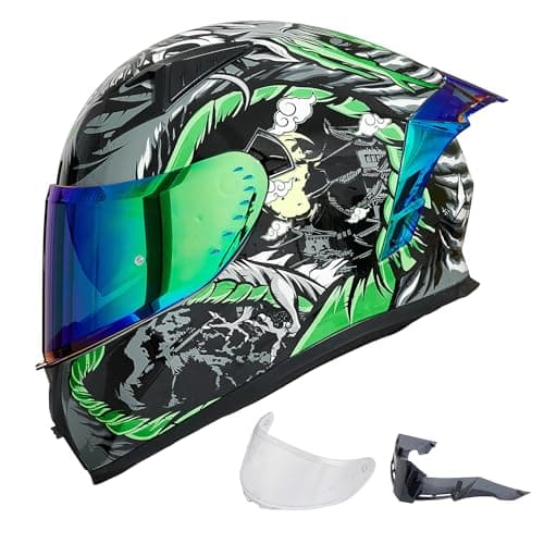 ILM Motorcycle Helmet Full Face with Pinlock Compatible Clear&Tinted Visors and Fins Street Bike Motocross Casco DOT Model Z501(Legend Green, X-Large)