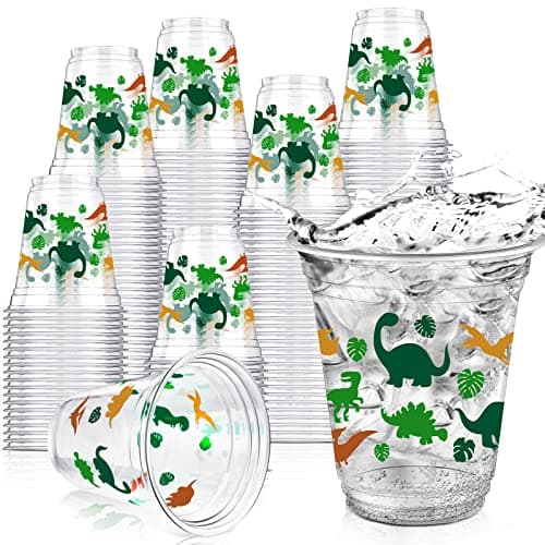 Yuxung 50 Pcs 12 oz Dinosaur Birthday Decorations Dinosaur Cups Plastic Dino Tumbler for Kids Birthday Party Supplies Decorations Green