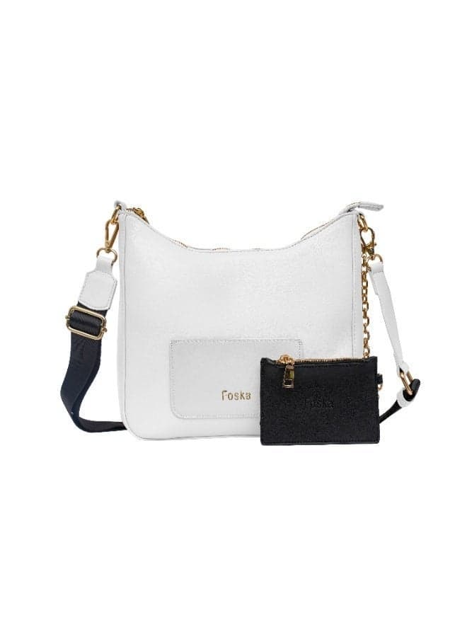 FOSKA Women's Crossbody Bag with Detachable Strap, Premium Design Synthetic Material Handbag with Polyester Lining, Organised Storage Bag for Work, Travel & Everyday Use, White (308183)