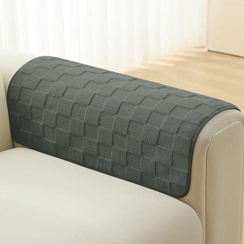 Foxdecor Fuzzy Couch Arm Covers Recliner Arm Cover, Arm Chair Covers Set of 2, Non-Slip Chair Arm Covers, Arm Rest Cover for Sofa, Armchair Slipcovers Couch Arm Protector (Grey 20x20 inch)