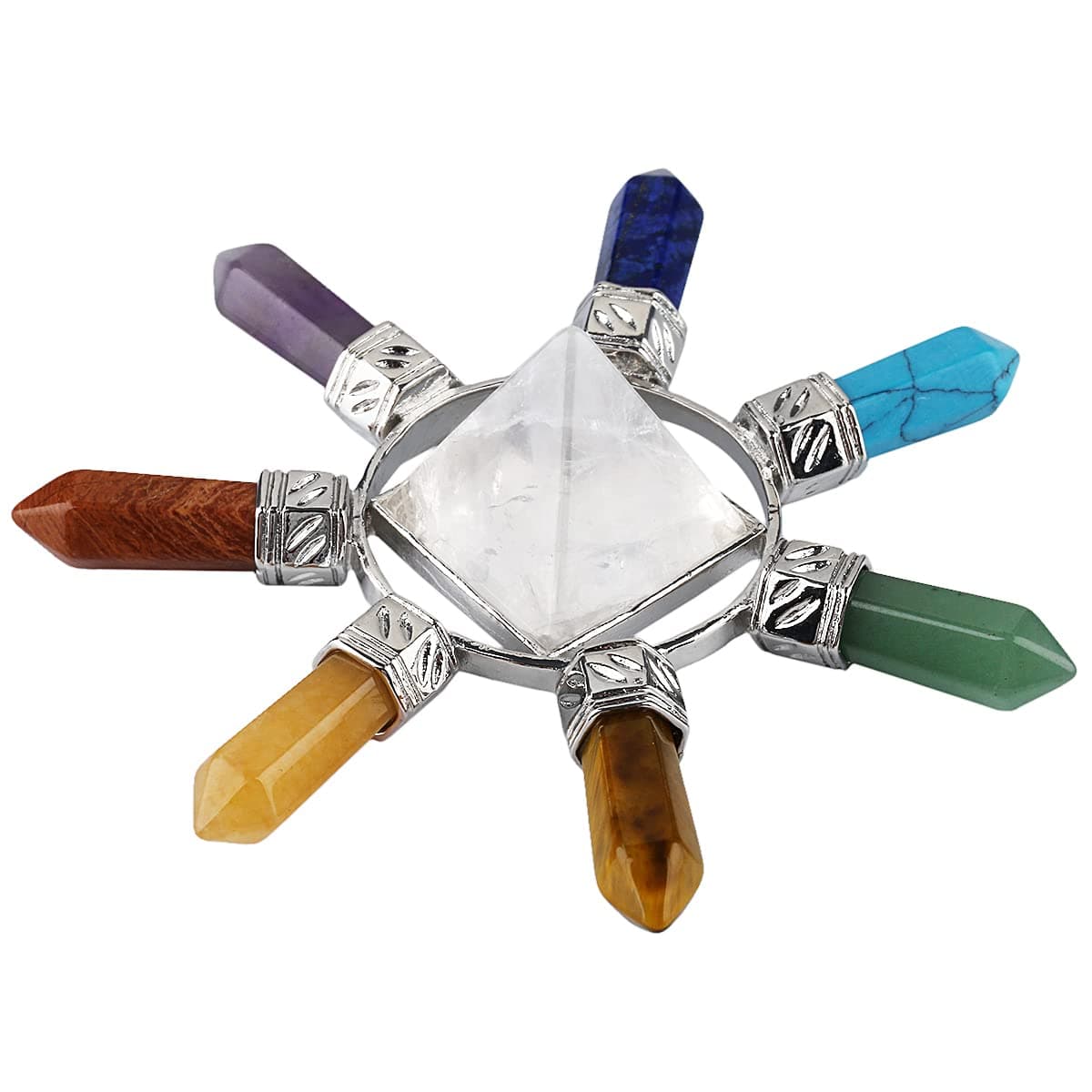 Rockcloud Pyramid 7 Chakra Points Energy GeneratorReiki Healing Crystal StoneRock Quartz