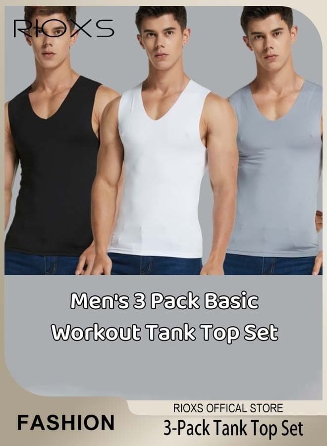 Men's 3-Pack Basic Workout Tank Top Set Athletic Muscle Top Bodybuilding Quick Dry Sleeveless Vest