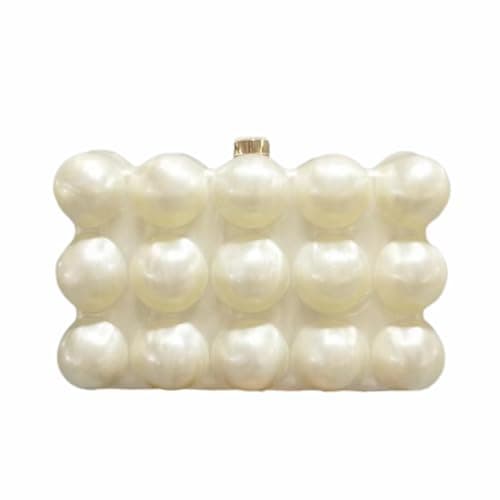 WuDiaoer Women Acrylic Clutch Purse Chic Marble Evening Handbag with Chain Wedding Clutch Crossbody Bag for Prom Party, Pearl White